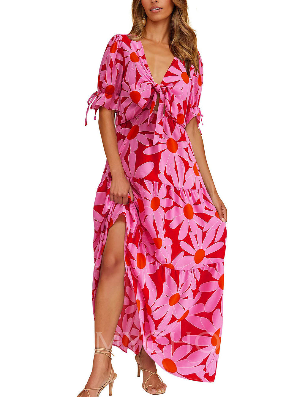 Robe de Plage Florale à Manches Courtes