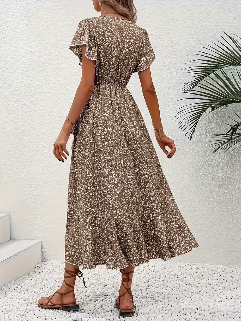 Skye | Robe Midi Florale à Manches Volantes et Ourlet Asymétrique