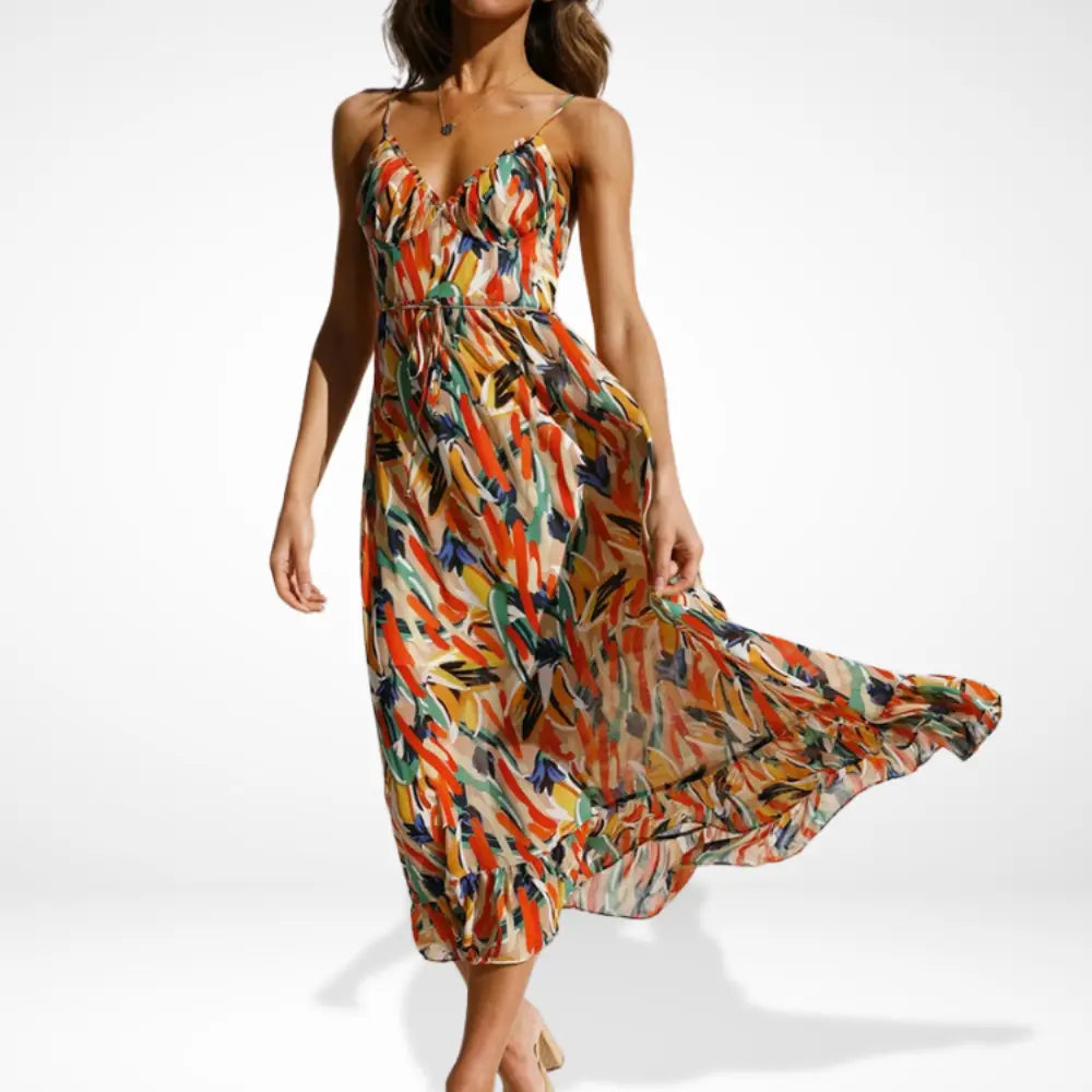 Yamy | Robe midi imprimée à bretelles