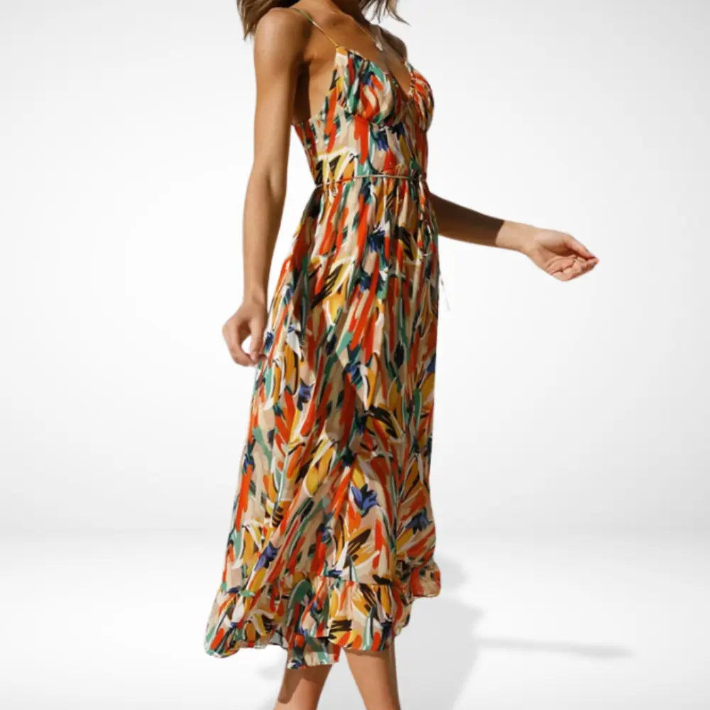 Yamy | Robe midi imprimée à bretelles