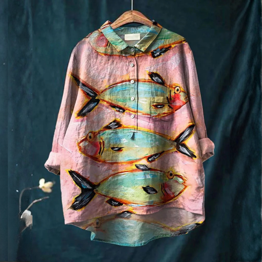 Iris™ | Blouse en Lin Intemporelle avec Imprimé