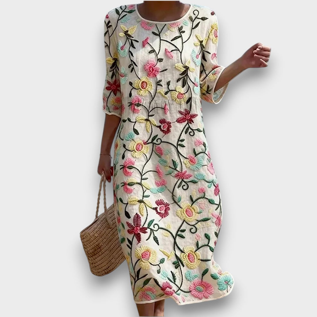 Christina | Robe maxi à imprimé floral et décolleté rond
