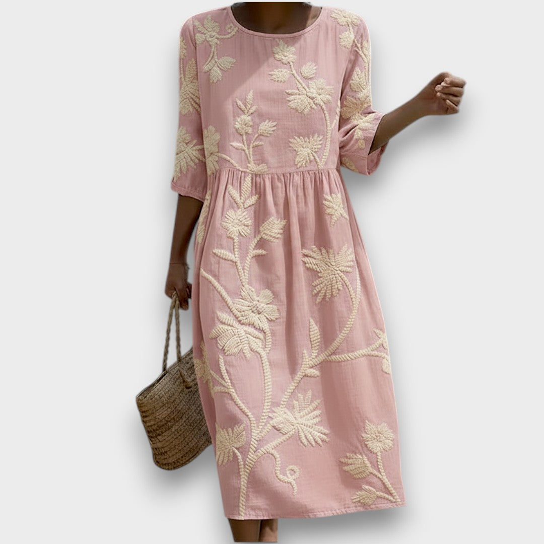 Phoebe | Robe midi avec imprimé de plantes et de fleurs