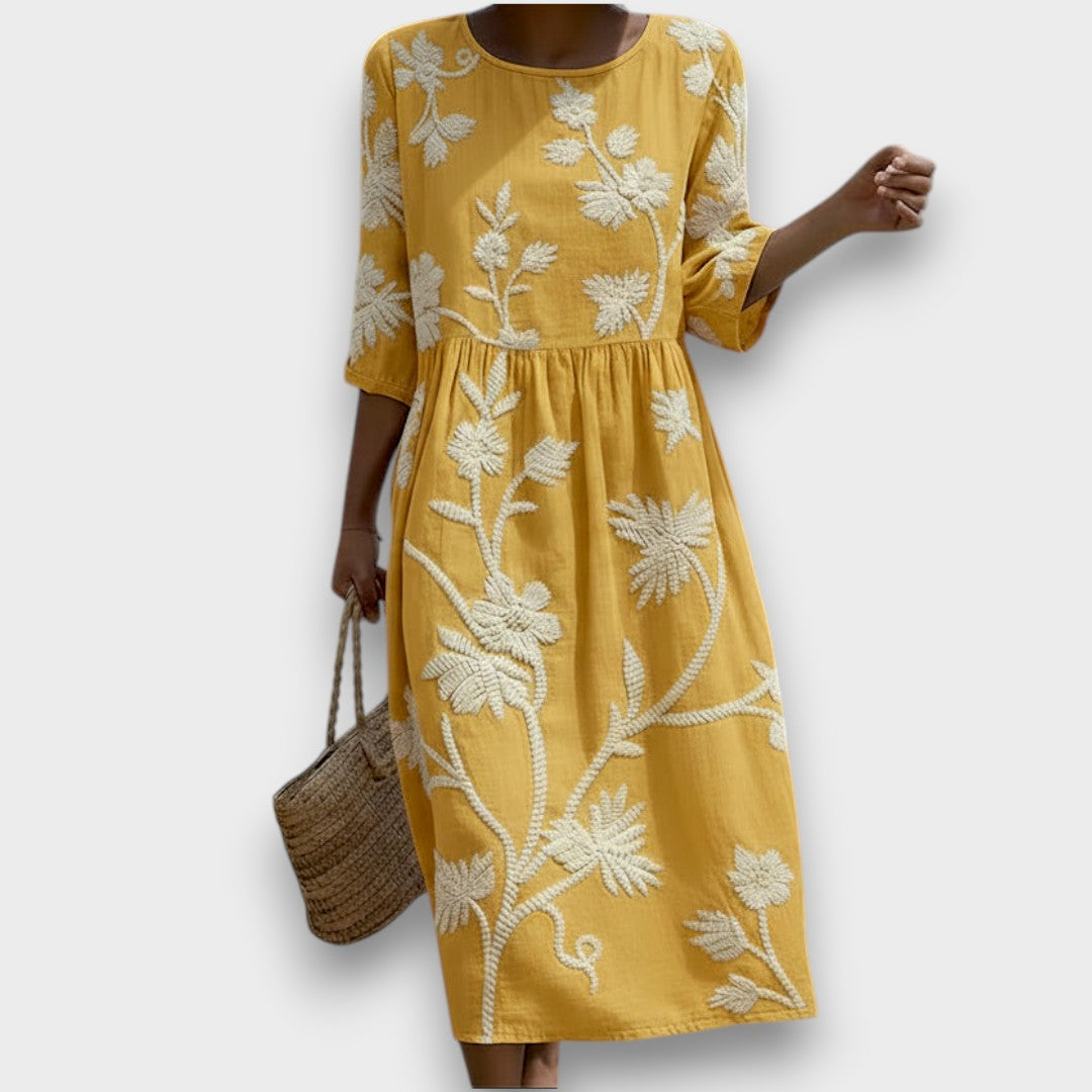Yassy | Robe midi avec imprimé de plantes et fleurs