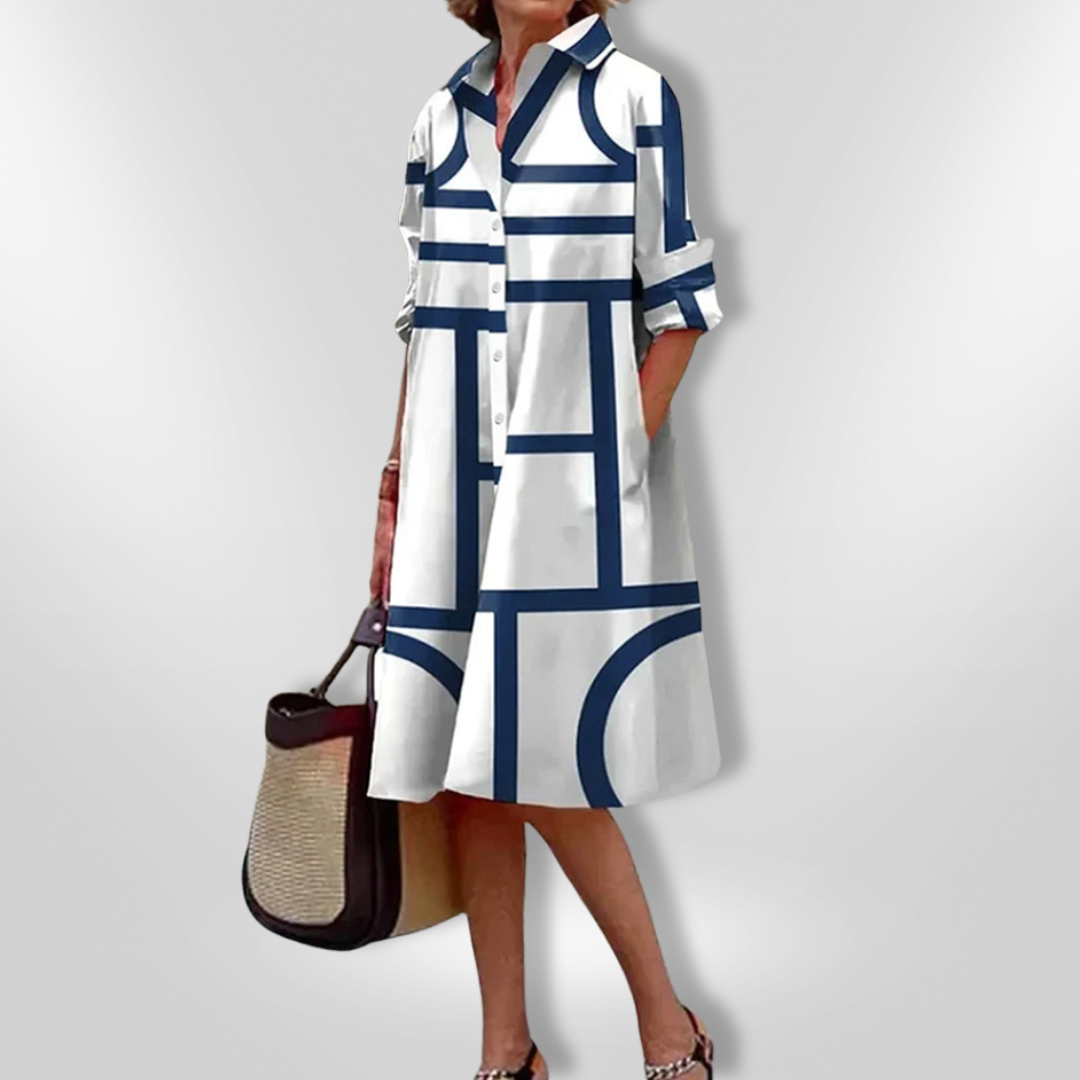 AURORA | Robe Midi avec Coupe Flatteuse et Imprimé Géométrique Moderne