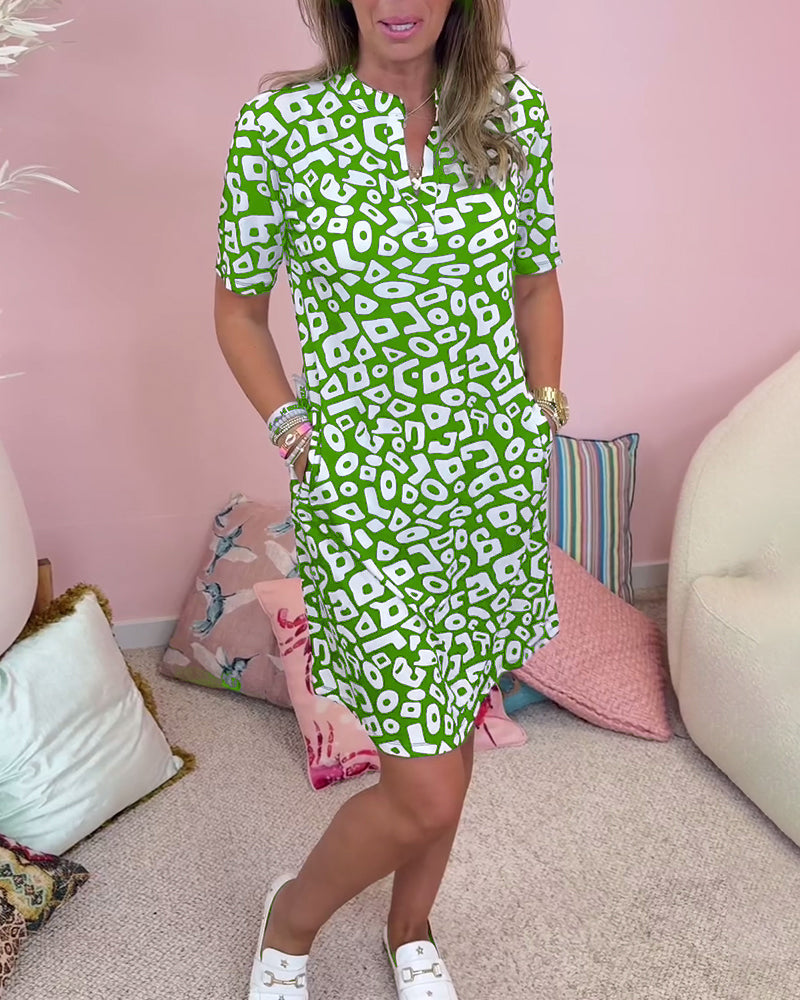 MALIA | Robe d'été décontractée avec col rond et poches imprimées originales