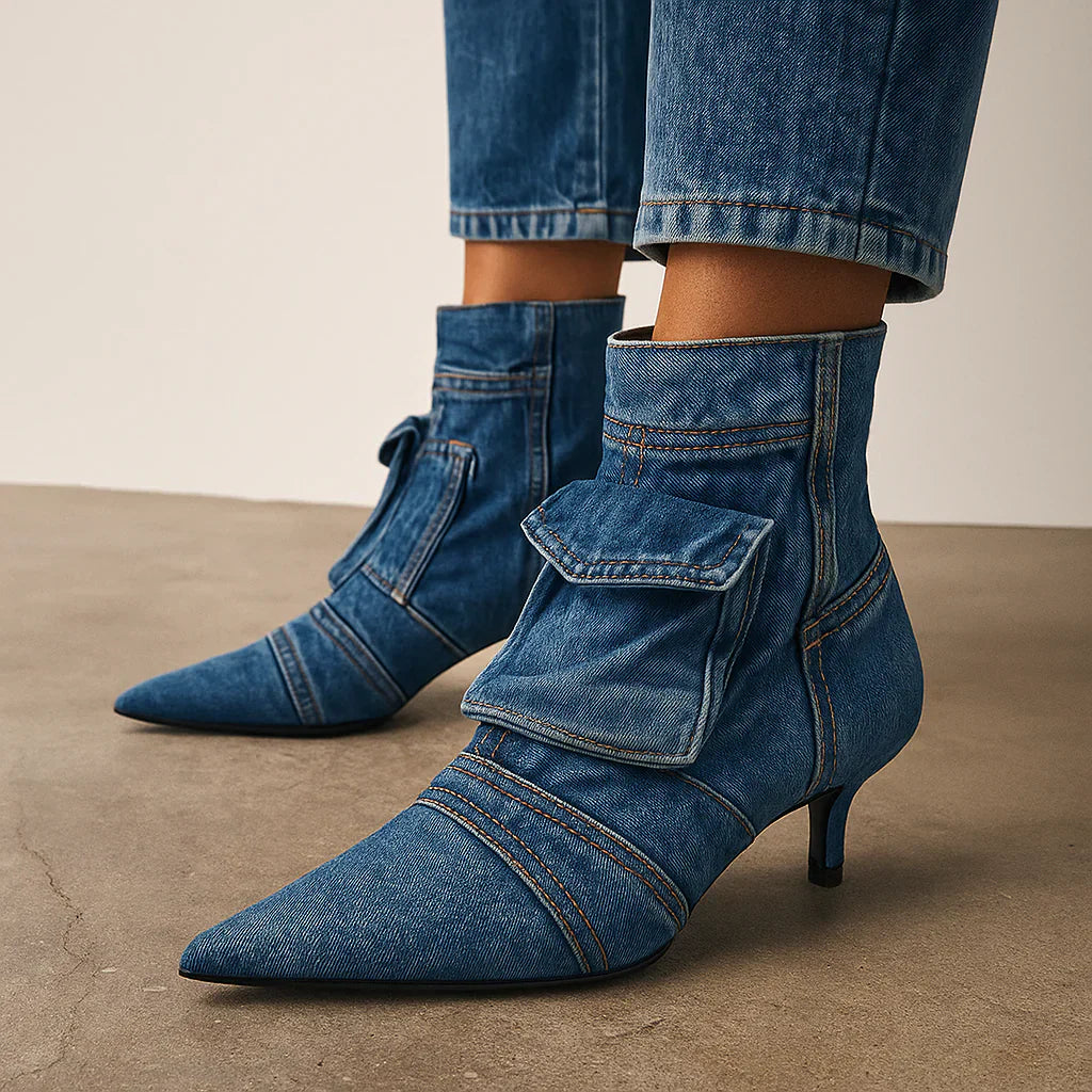 Vega - Bottines de design cargo en tissu denim