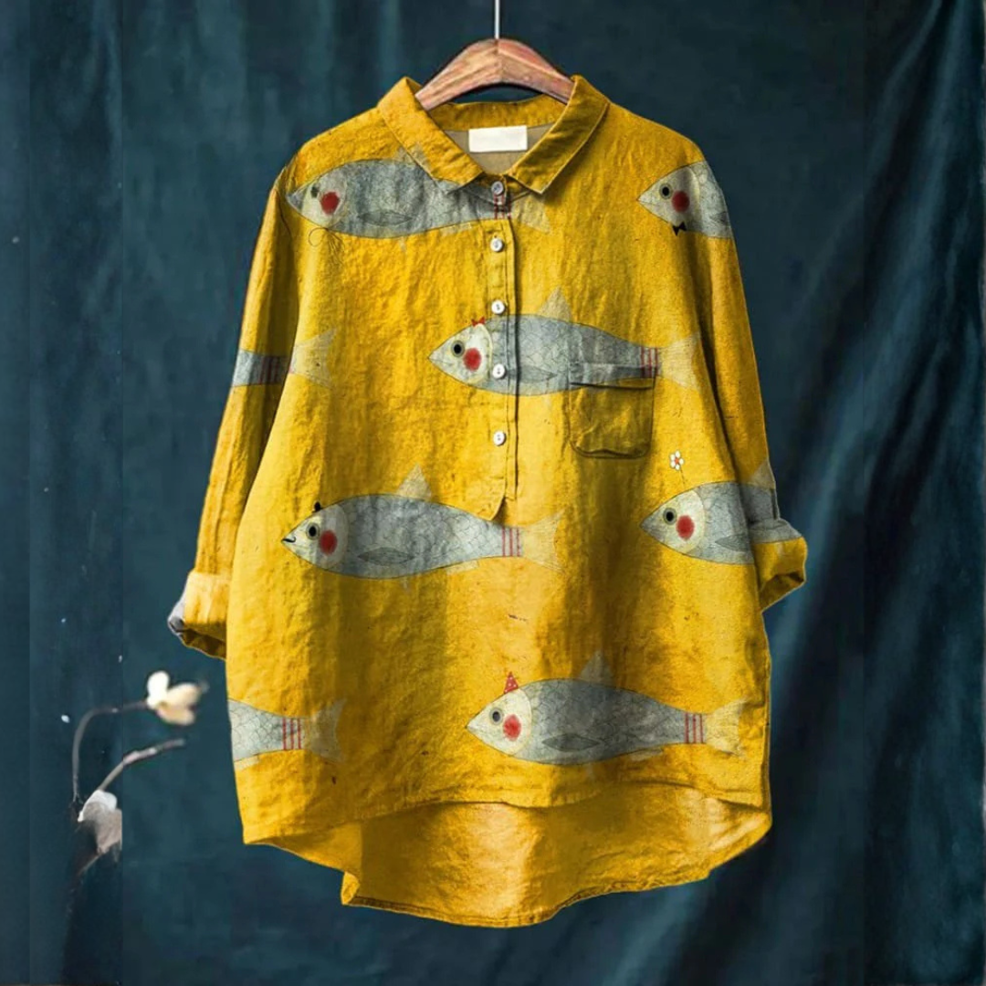 Gisèle™ | Blouse en Lin Intemporelle avec Imprimé