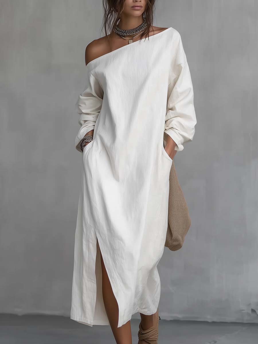 Robe midi ample à une épaule avec fente