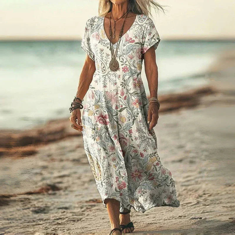 CATERINA | Robe Midi Vintage avec Coupe Flottante et Élégance Décontractée pour les Journées d'Été
