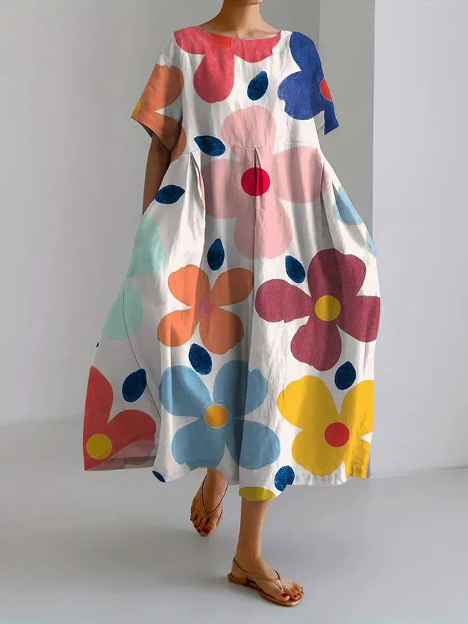ELIANA | Robe Midi Florale avec Style Décontracté et Confort Estival pour des Jours Colorés