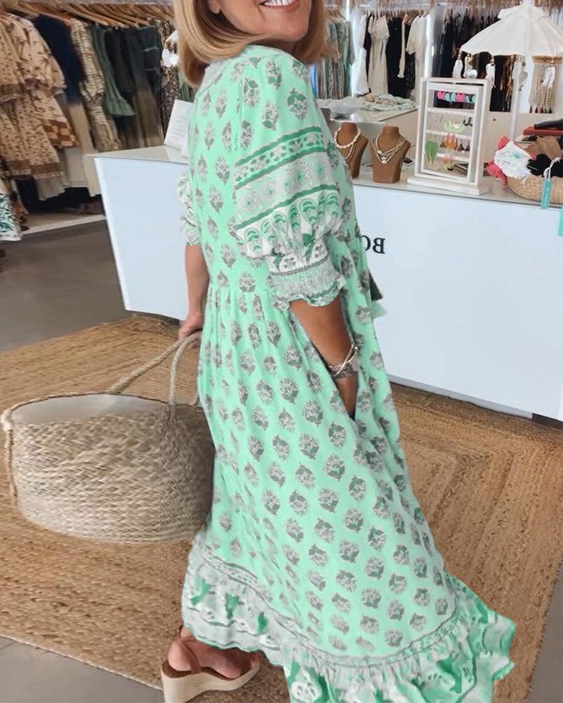 GIULIA | Robe Midi avec Décolleté en V et Élégantes Manches Bouffantes