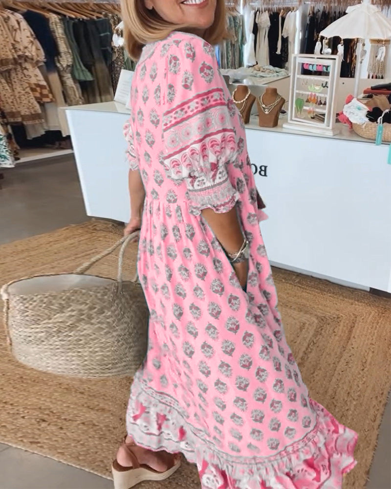 GIULIA | Robe Midi avec Décolleté en V et Élégantes Manches Bouffantes