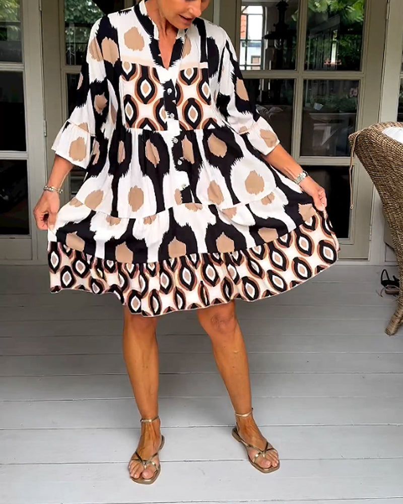 ELVINA | Robe Imprimée à Manches 3/4 et Coupe A-Line pour un Look Élégant et Détendu