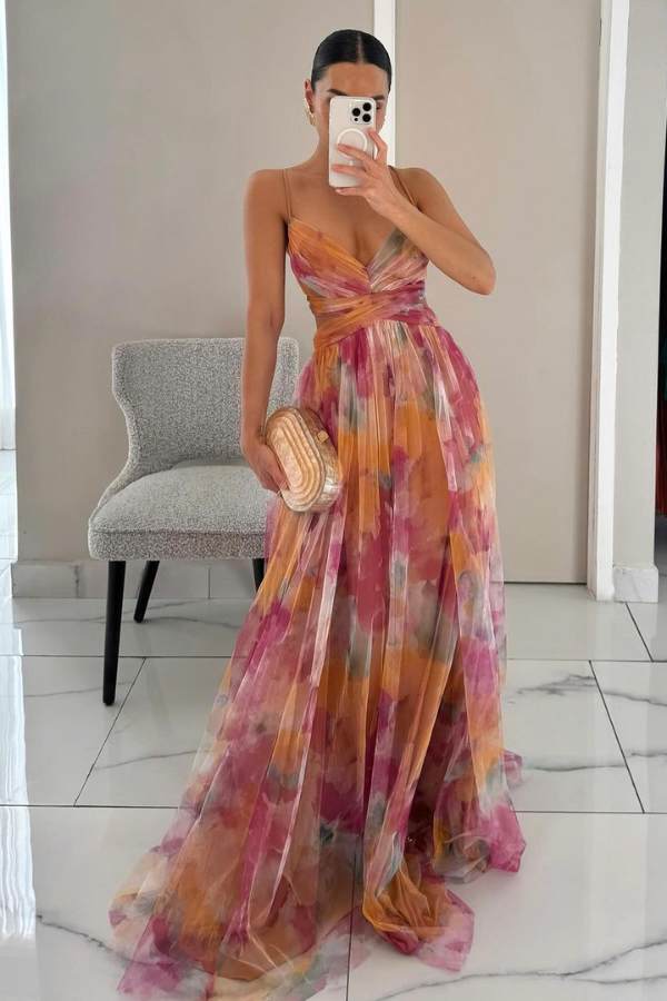 FLORELLA | Robe Maxi Bohème avec Imprimé Floral Romantique
