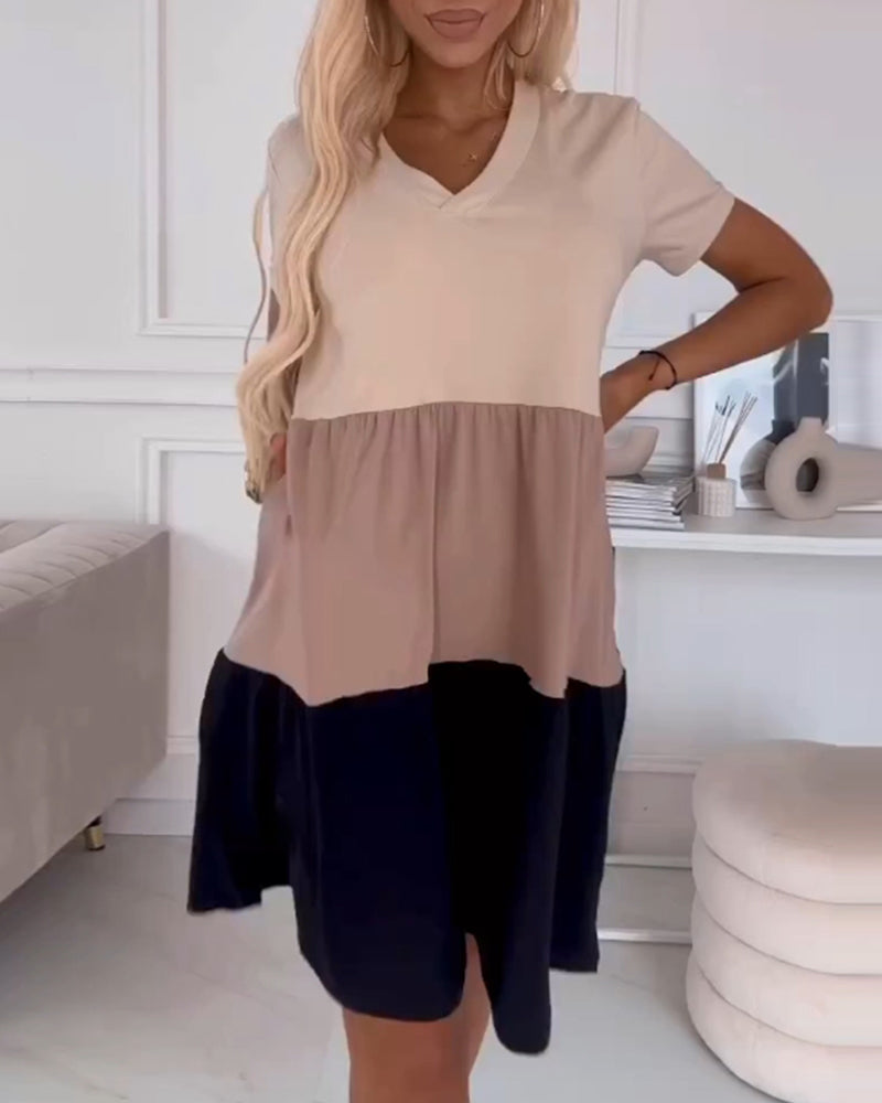 LILYA | Robe d'été décontractée à manches courtes et design color block
