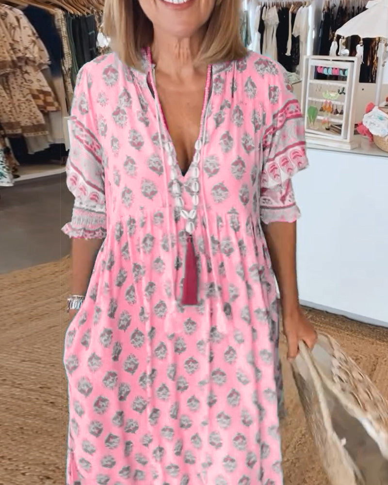 GIULIA | Robe Midi avec Décolleté en V et Élégantes Manches Bouffantes