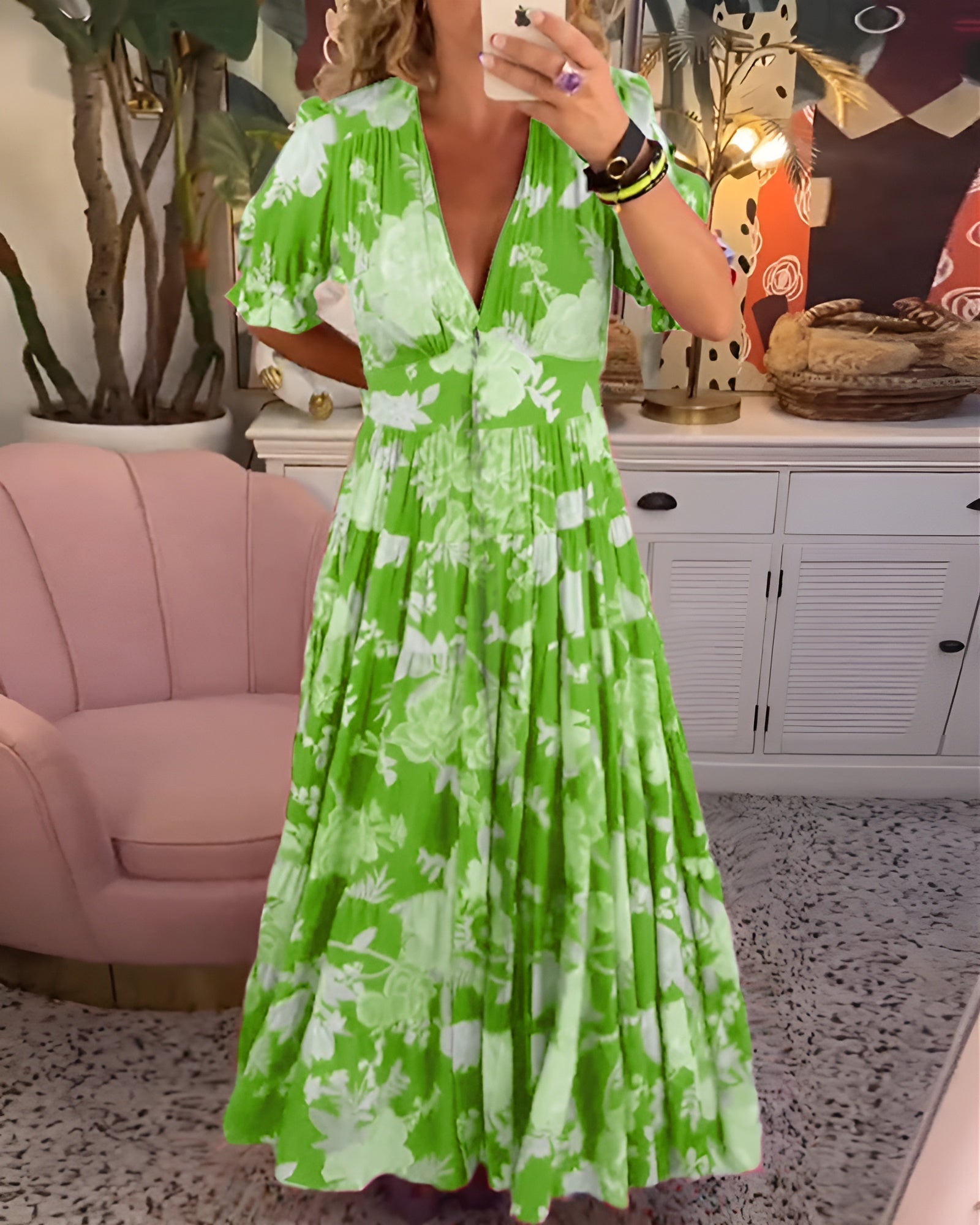 CATERINA | Robe Fleurie Longue avec Poches Cachées et Coupe Féminine pour le Jour