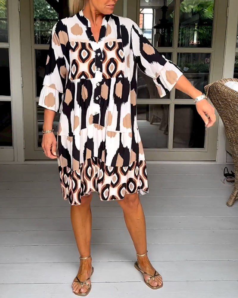 ELVINA | Robe Imprimée à Manches 3/4 et Coupe A-Line pour un Look Élégant et Détendu