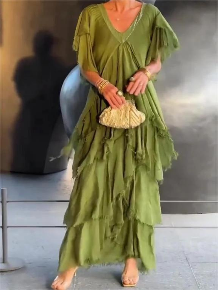SAVANE | Robe Longue Fluide avec Décolleté en V Élégant