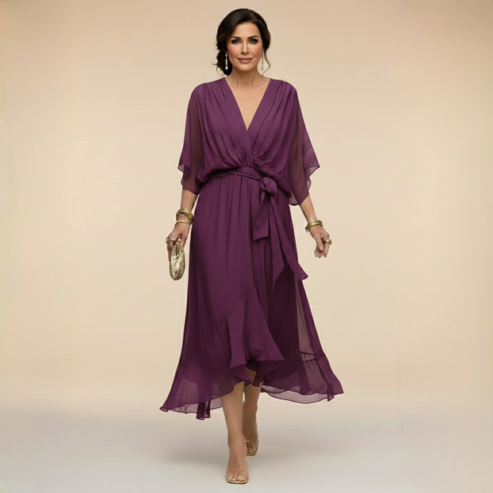 Monica™ | Robe fluide en chiffon à col en V