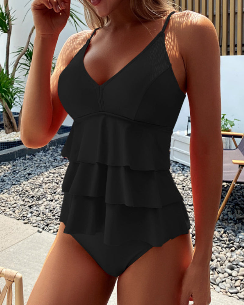 Teresa™ | Maillot de bain uni avec des volants élégants