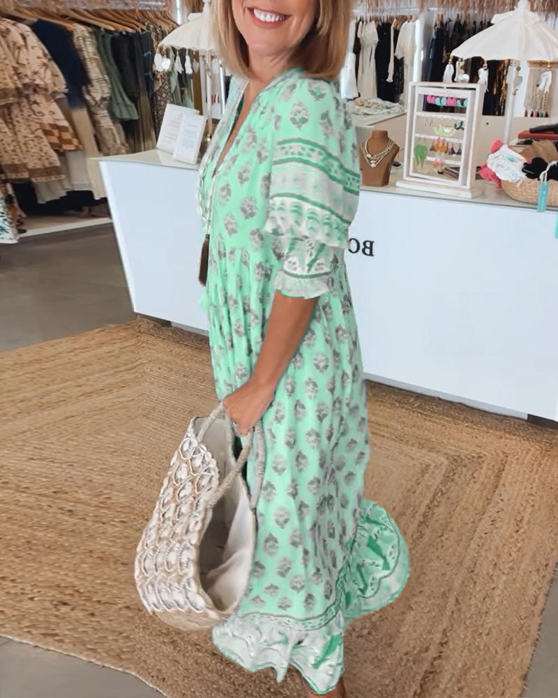 GIULIA | Robe Midi avec Décolleté en V et Élégantes Manches Bouffantes