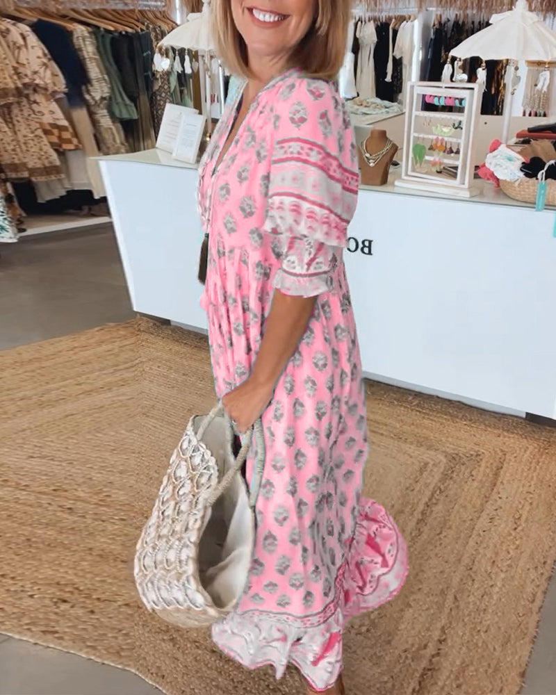 GIULIA | Robe Midi avec Décolleté en V et Élégantes Manches Bouffantes
