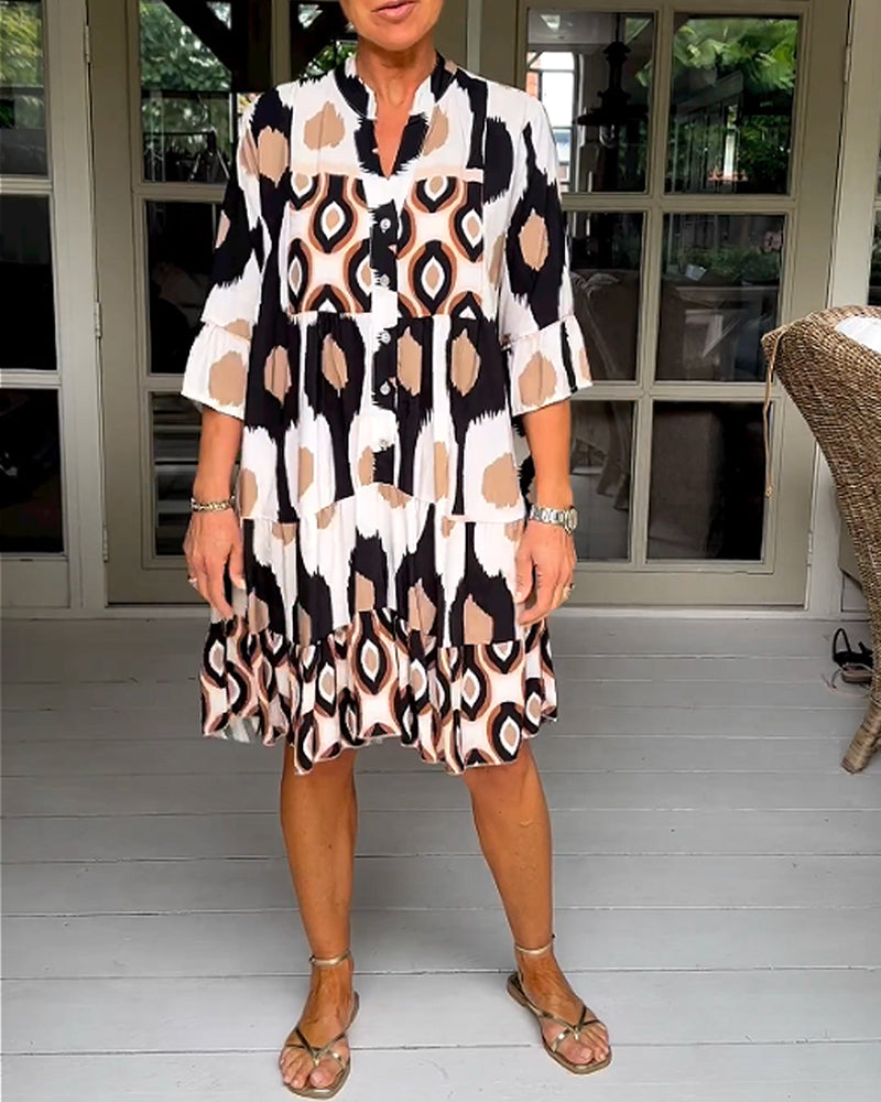 ELVINA | Robe Imprimée à Manches 3/4 et Coupe A-Line pour un Look Élégant et Détendu