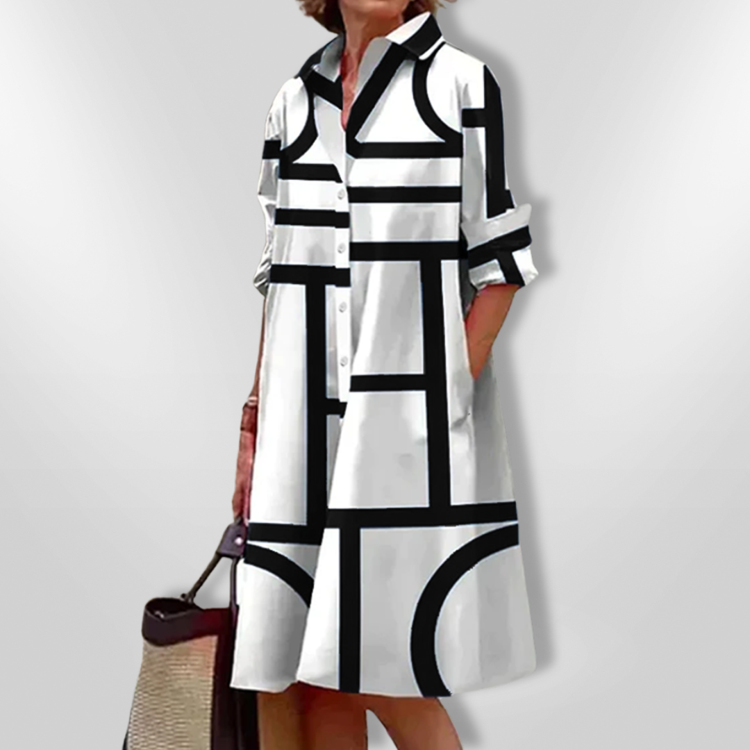 AURORA | Robe Midi avec Coupe Flatteuse et Imprimé Géométrique Moderne