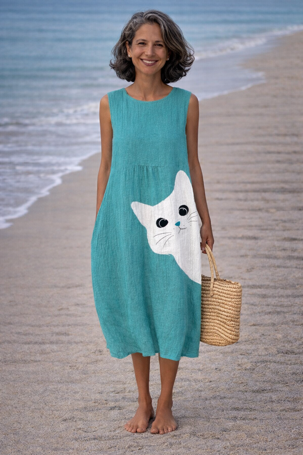 Ana | Robe midi avec des motifs de jolis chats