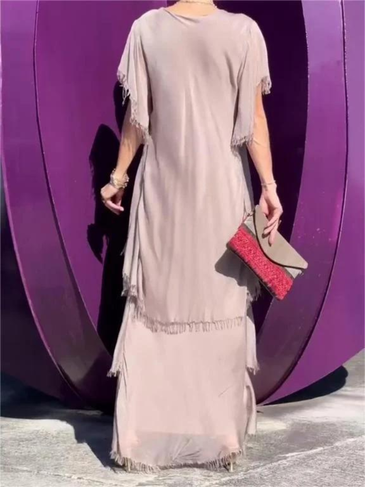 SAVANE | Robe Longue Fluide avec Décolleté en V Élégant