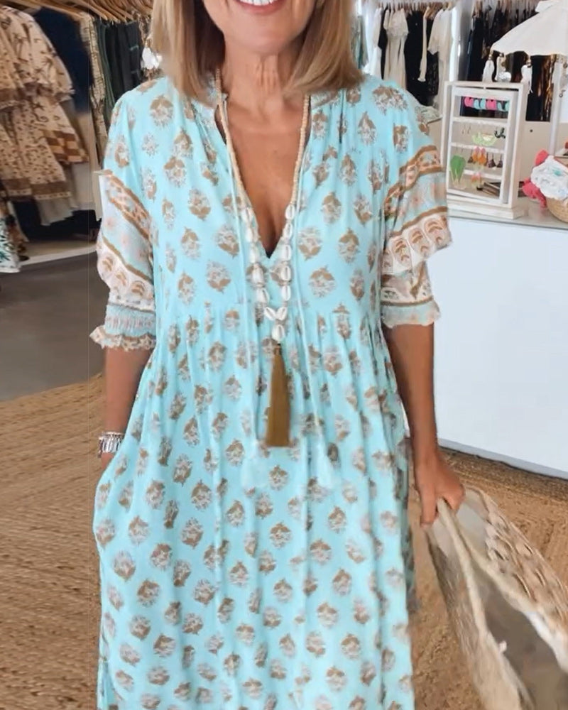 GIULIA | Robe Midi avec Décolleté en V et Élégantes Manches Bouffantes