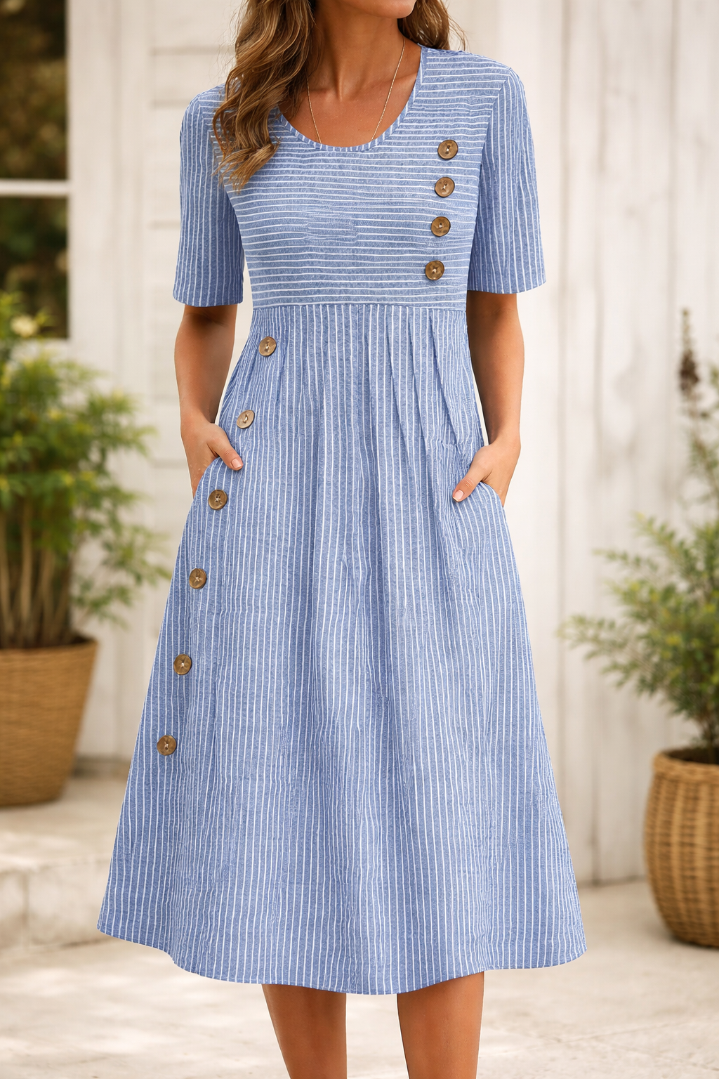 LIVIA | Design Midi Rayé avec Silhouette Flatteuse