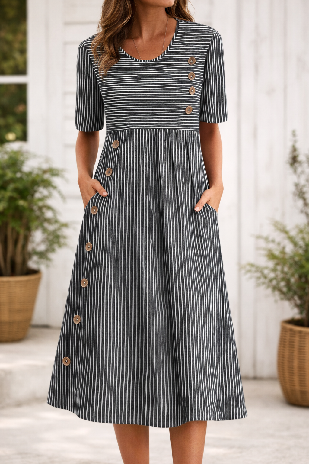 LIVIA | Design Midi Rayé avec Silhouette Flatteuse