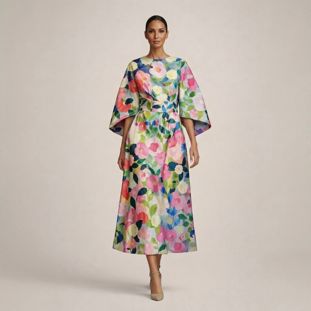 CLEMENTINE | Midi Floral avec Taille Sculptée et Élégance Aérée