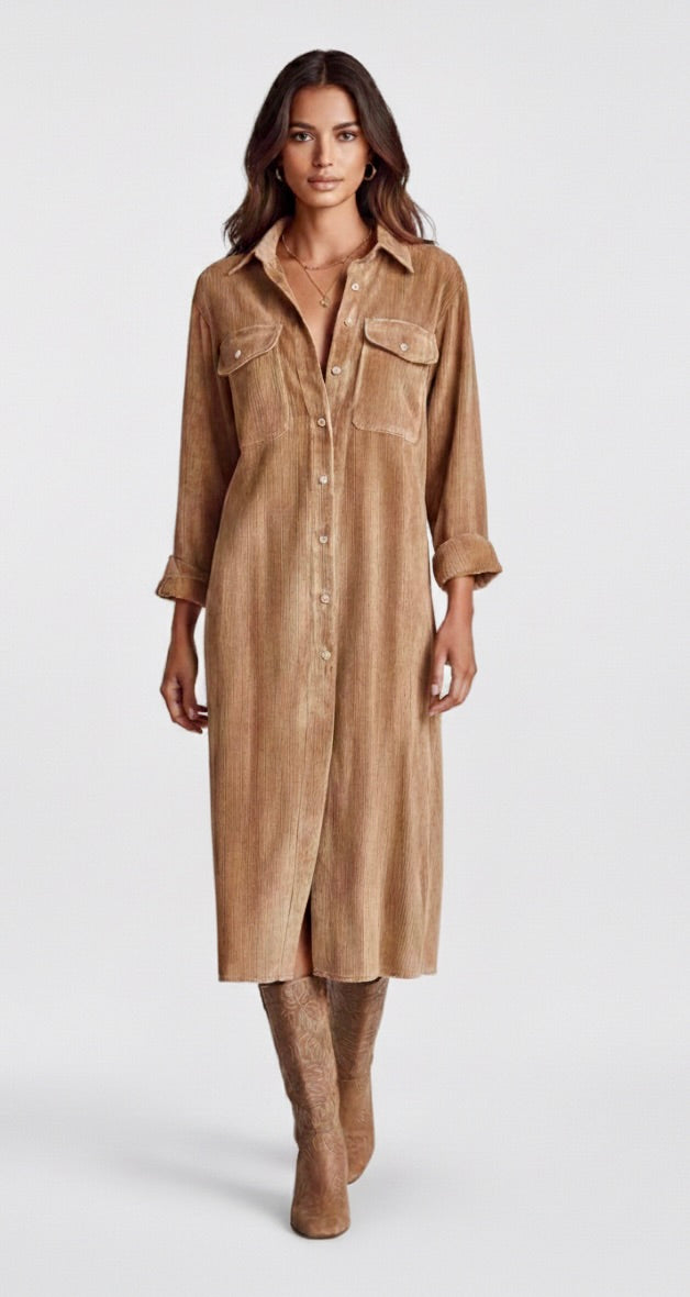 Amélie™| Robe midi en velours côtelé