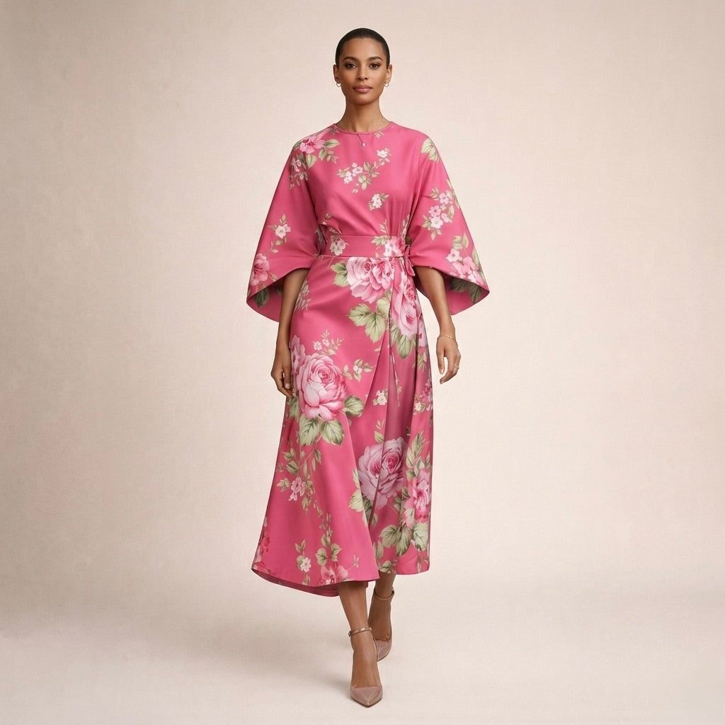 CLEMENTINE | Midi Floral avec Taille Sculptée et Élégance Aérée