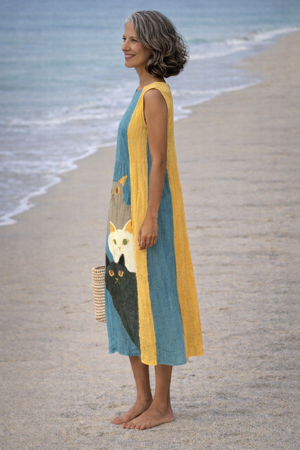 Paola | Robe vintage avec un imprimé artistique de chats amusants