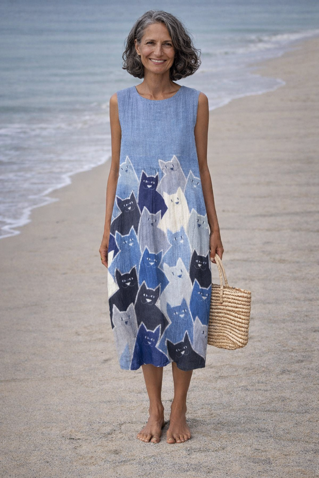 Avellana | Robe midi avec art patchwork de chats