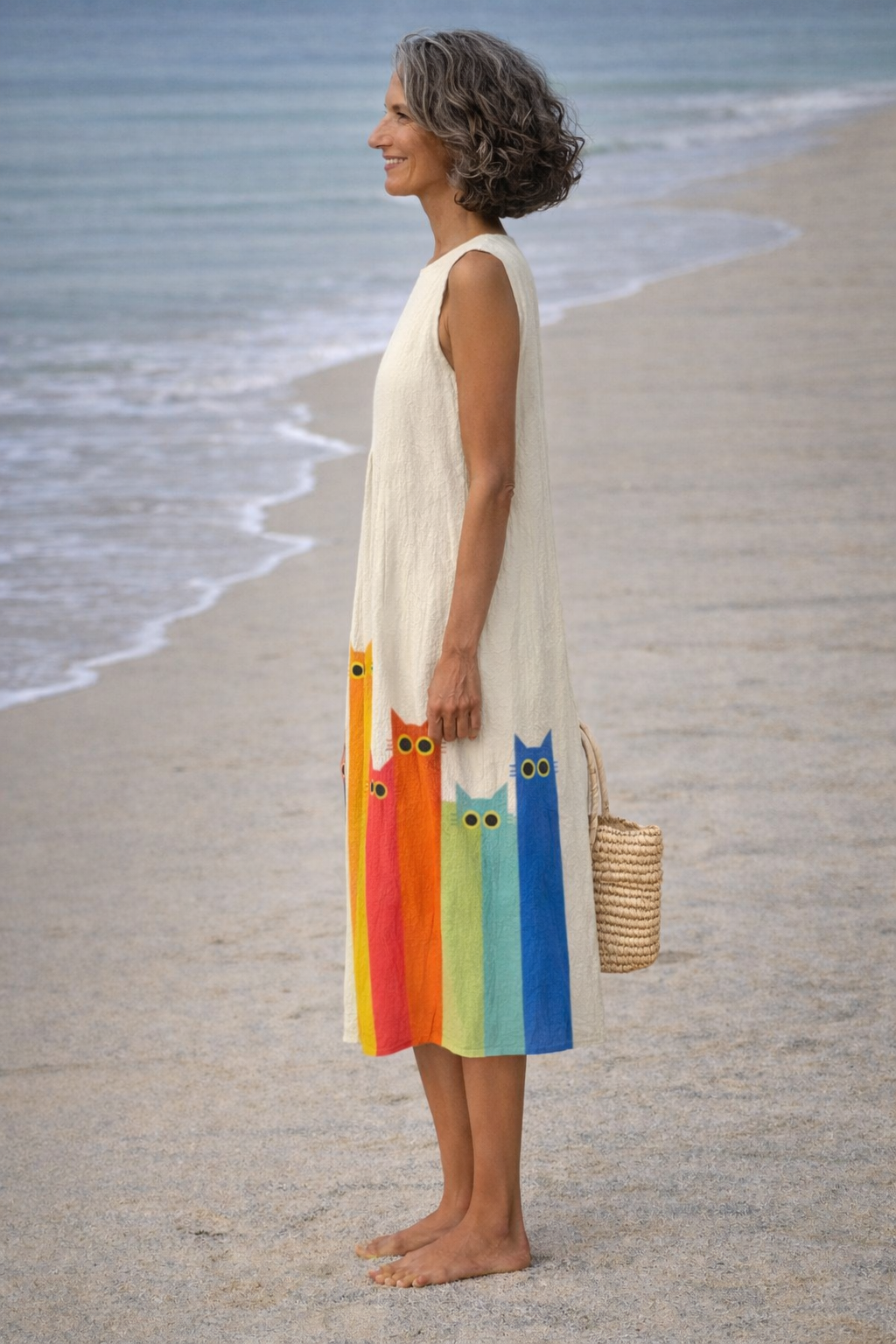 Penélope | Robe midi avec art de chats colorés