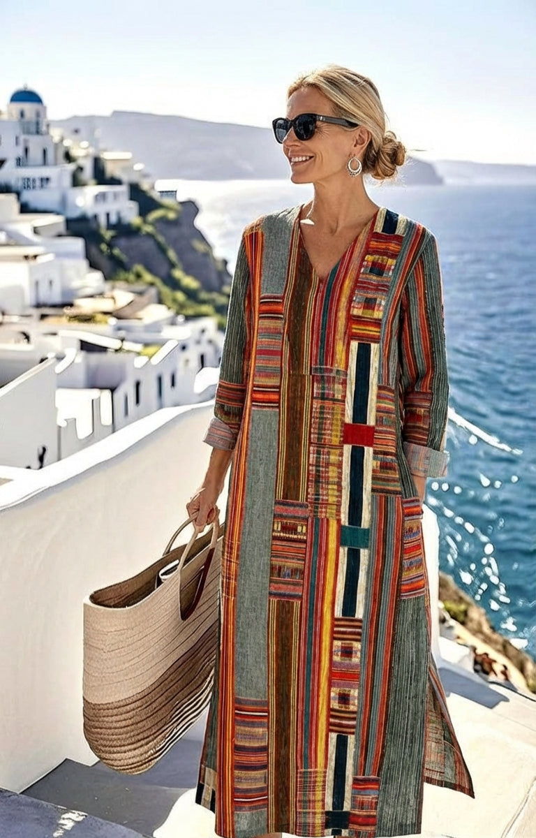 Riana™ | Robe Fluide à Col en V et Imprimé