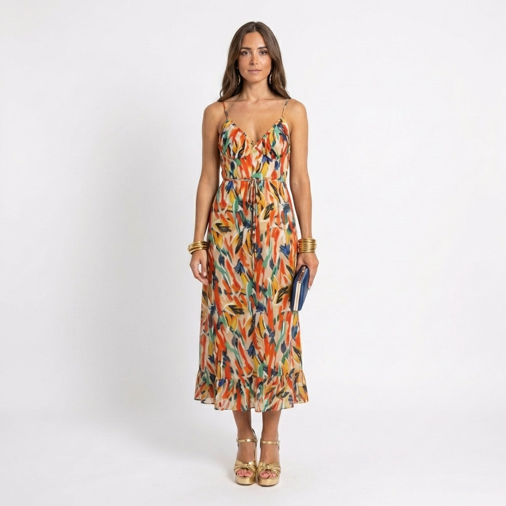 Yamy | Robe midi imprimée à bretelles
