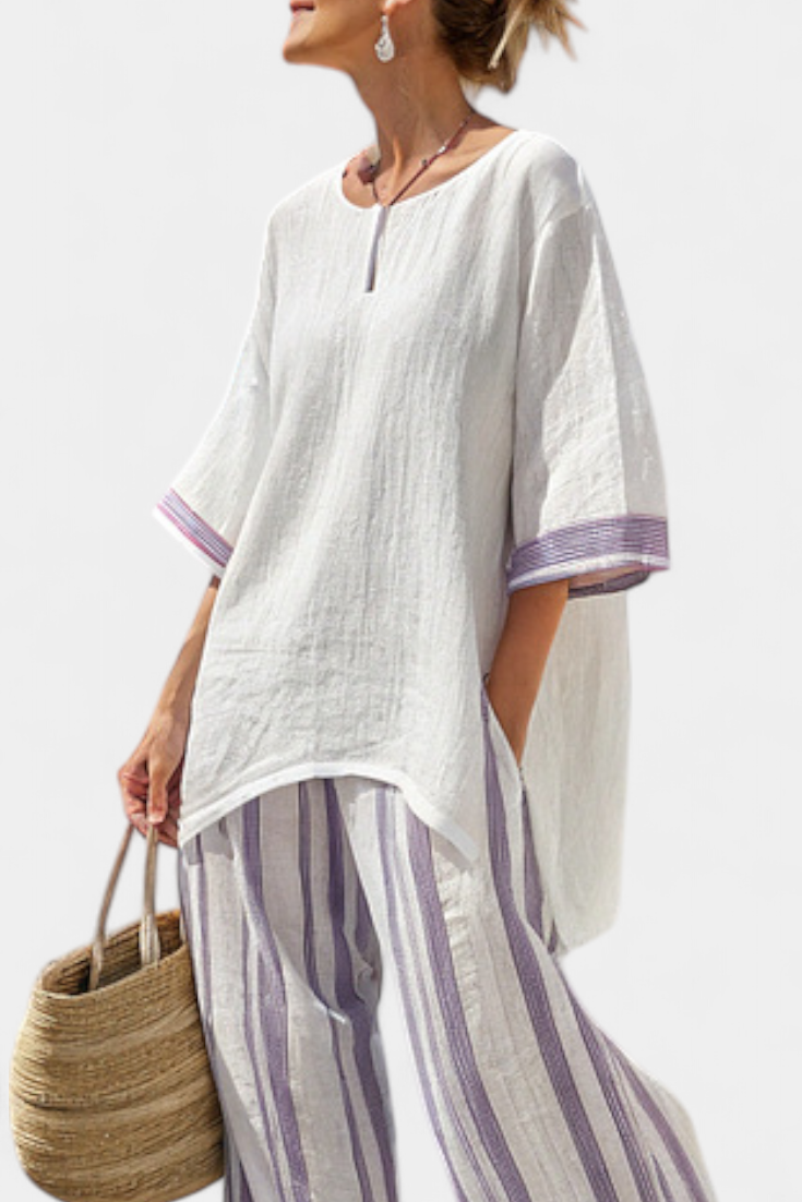 Allegra — T-shirt confortable et pantalon en bambou à rayures