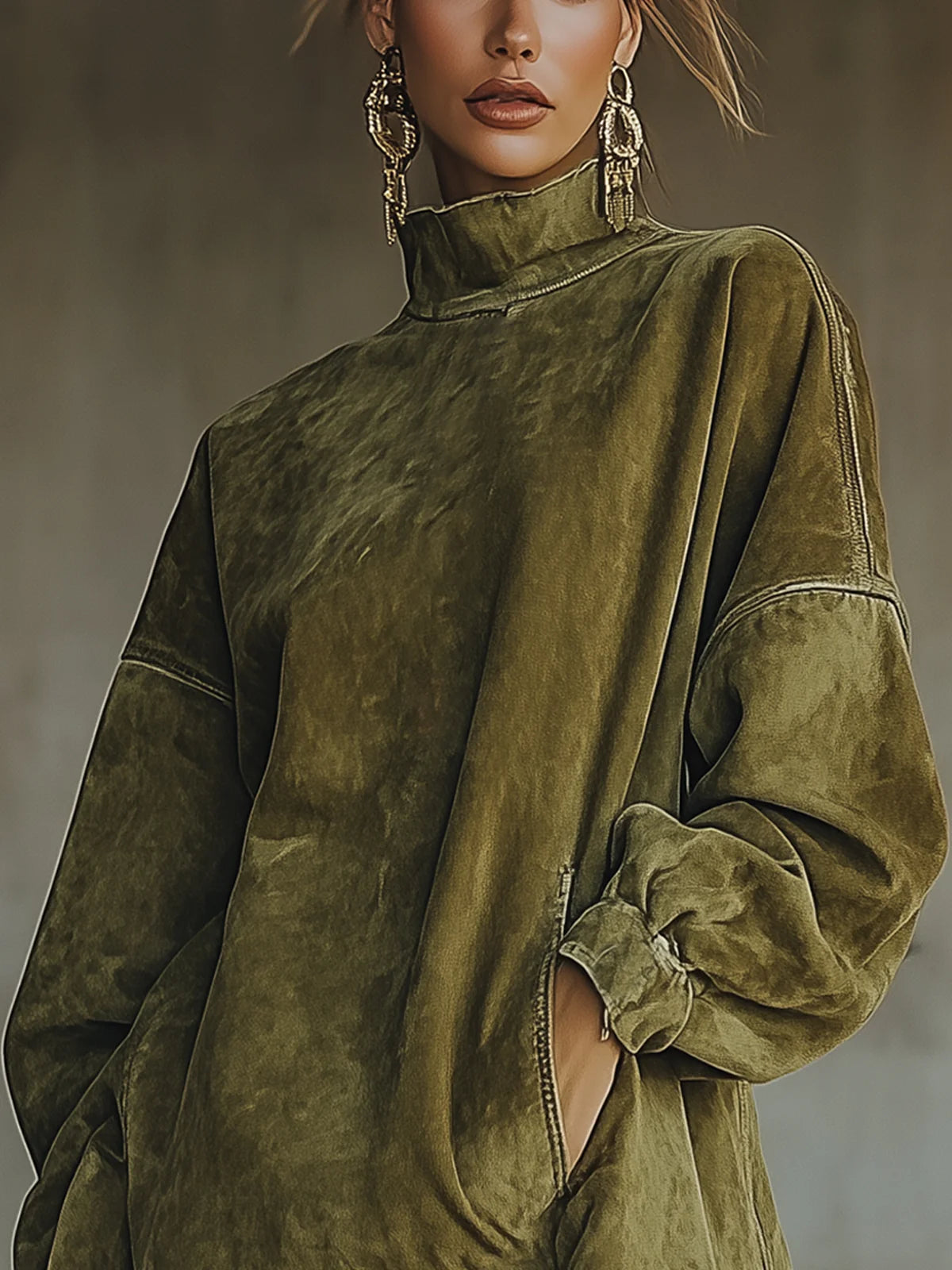 Savenna™ | Robe en daim avec col montant et franges