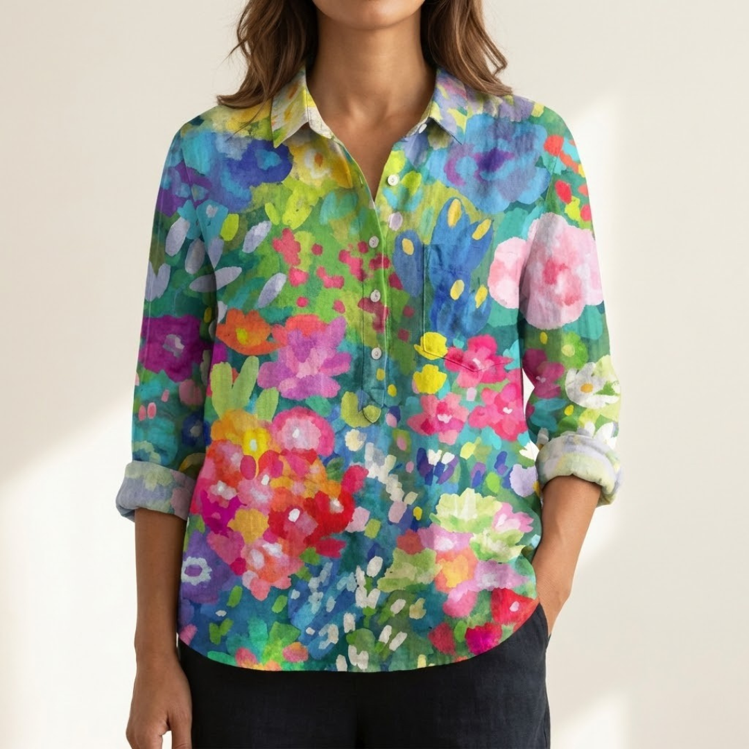 Vivianne™ | Blouse en Lin Intemporelle avec Motif