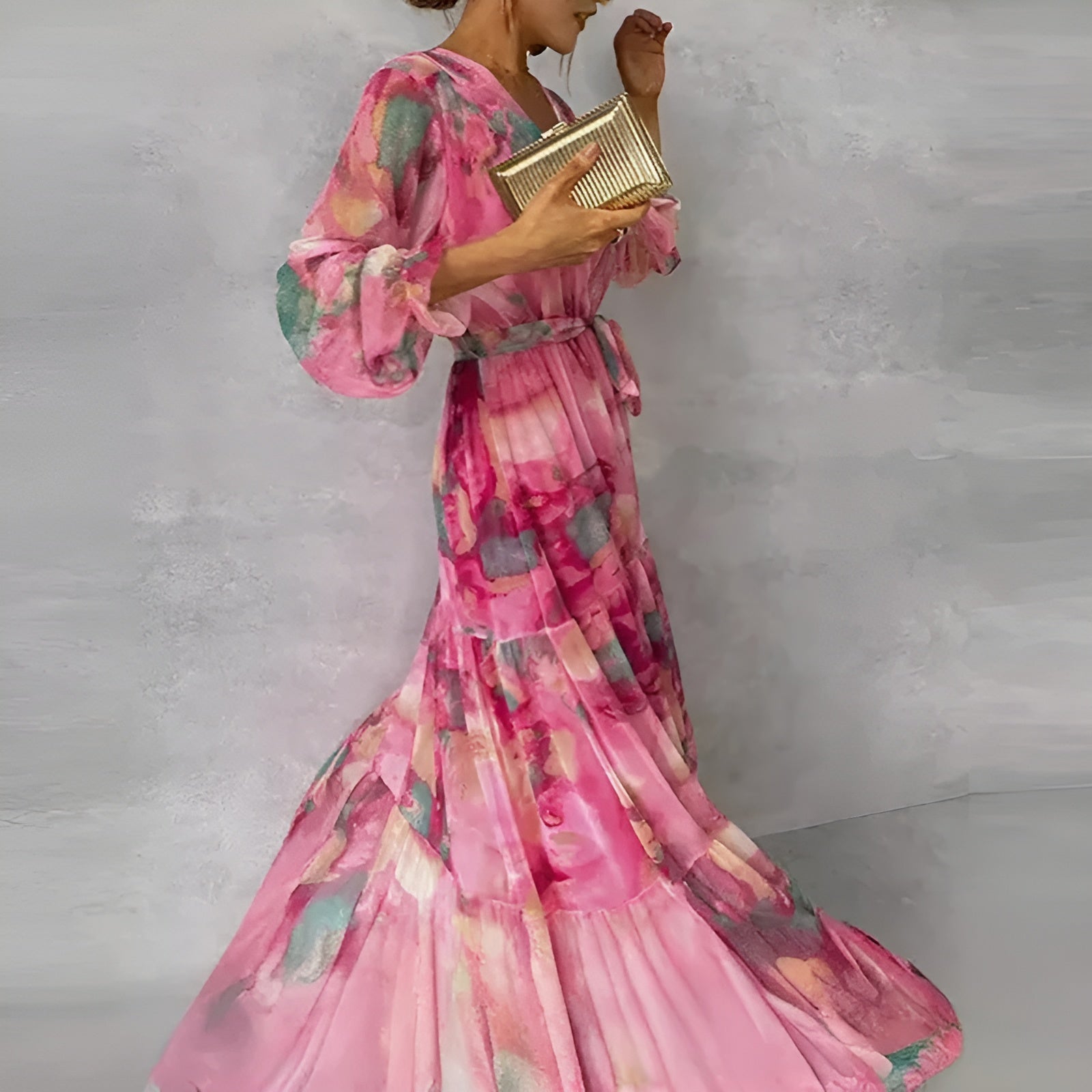 LUCIA | Robe d'été longue avec motif floral et silhouette ajustable