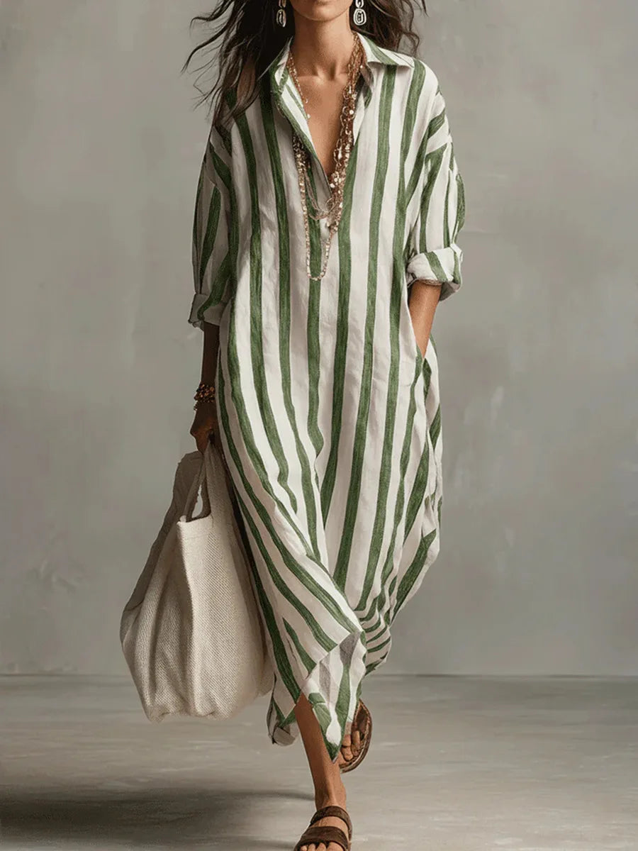 Scout | Robe Maxi à Rayures avec Manches Longues et Poches Latérales