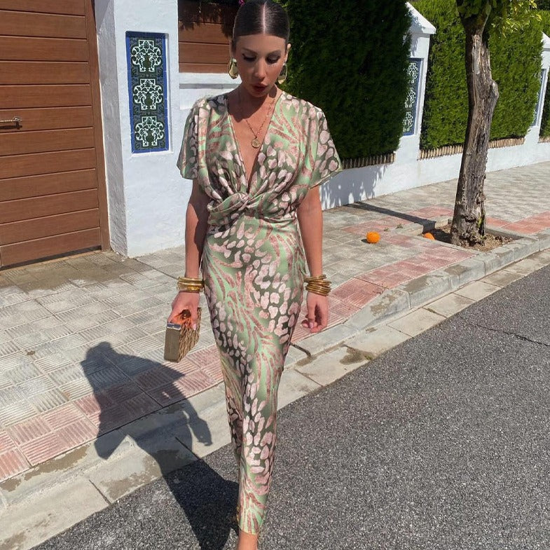 ROXANA | Robe Longue Élégante avec Détails Tressés au Col