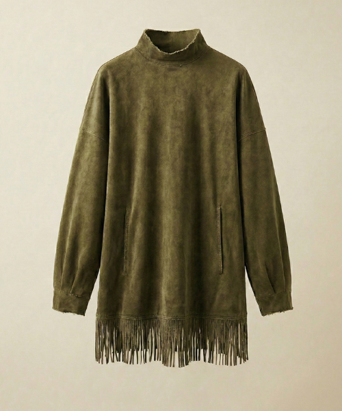Savenna™ | Robe en daim avec col montant et franges